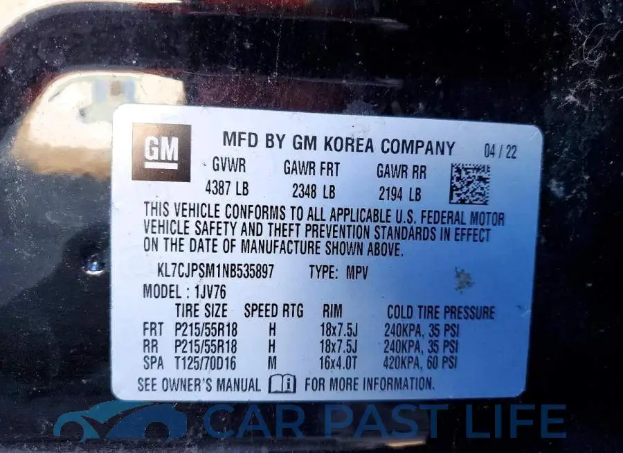 KL7CJPSM1NB535897# 13