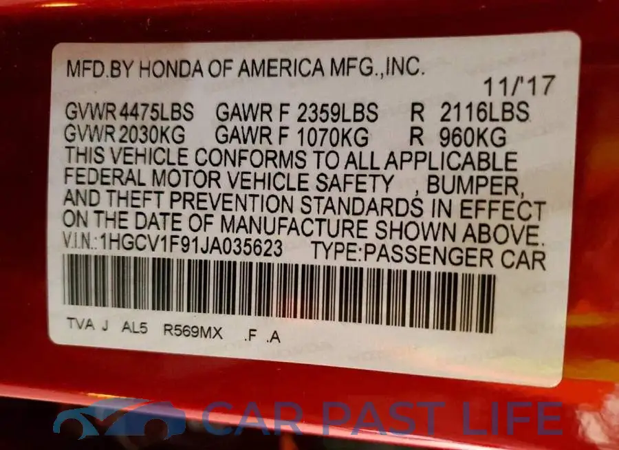 1HGCV1F91JA035623# 12