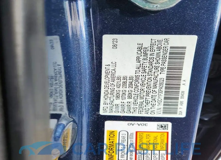 1HGCY1F30PA056023# 12