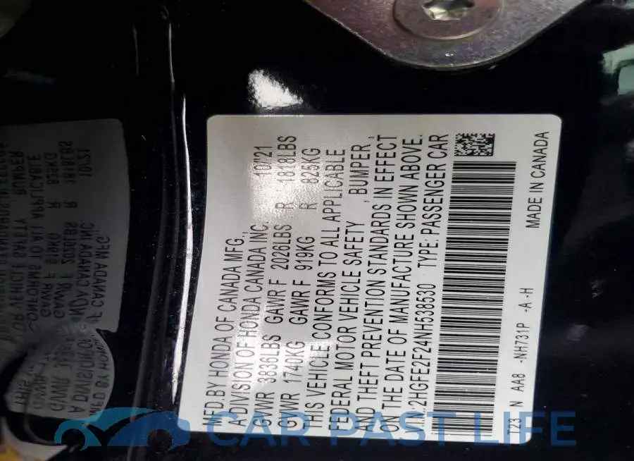 2HGFE2F24NH538530# 12