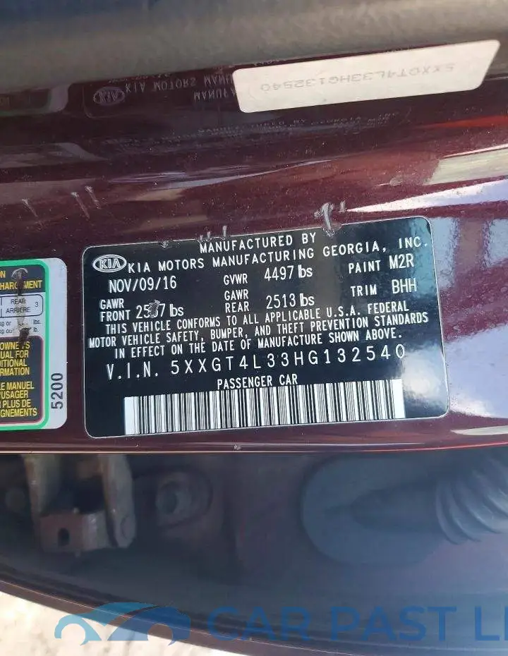5XXGT4L33HG132540# 12