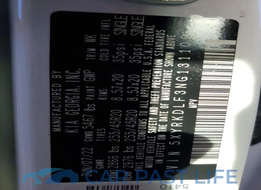 5XYRKDLF3NG131109# 13