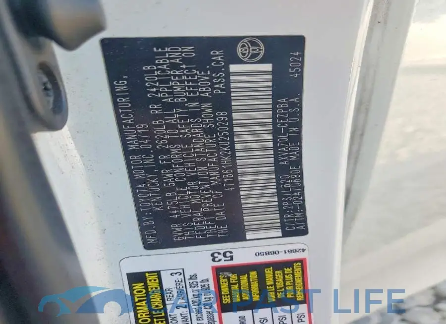4T1B61HK2KU250298# 12