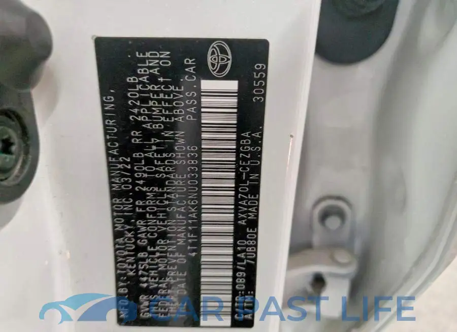 4T1F11AK6NU033836# 12