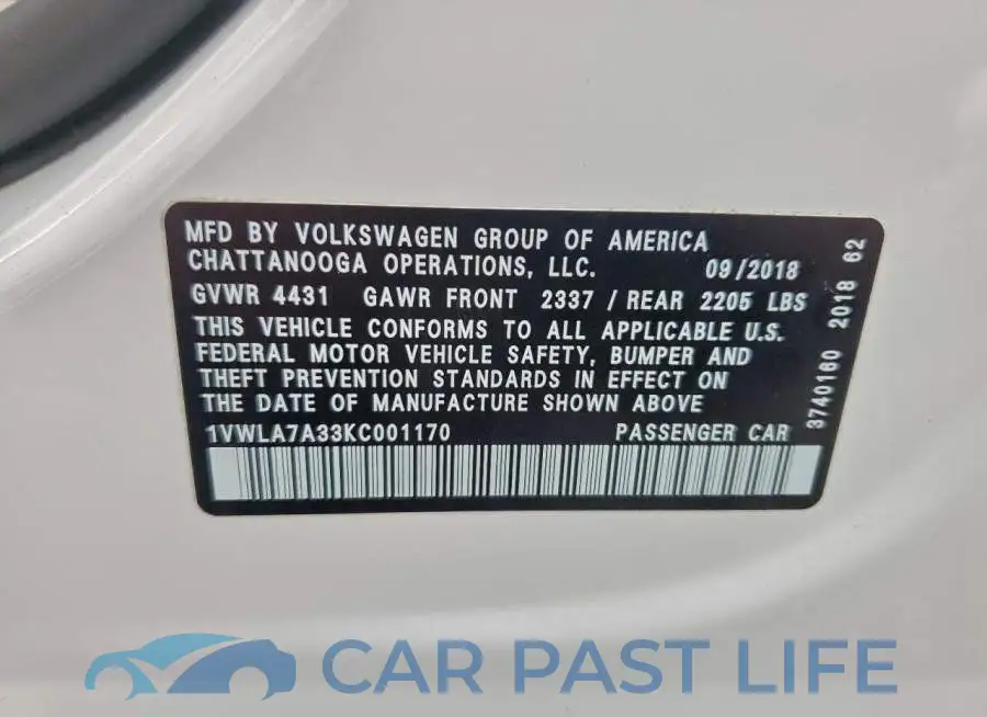 1VWLA7A33KC001170# 12