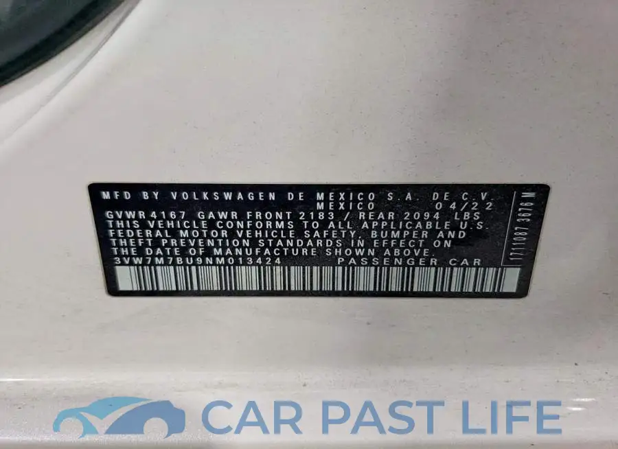 3VW7M7BU9NM013424# 12
