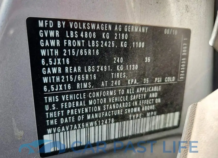 WVGAV7AX5HW512478# 12