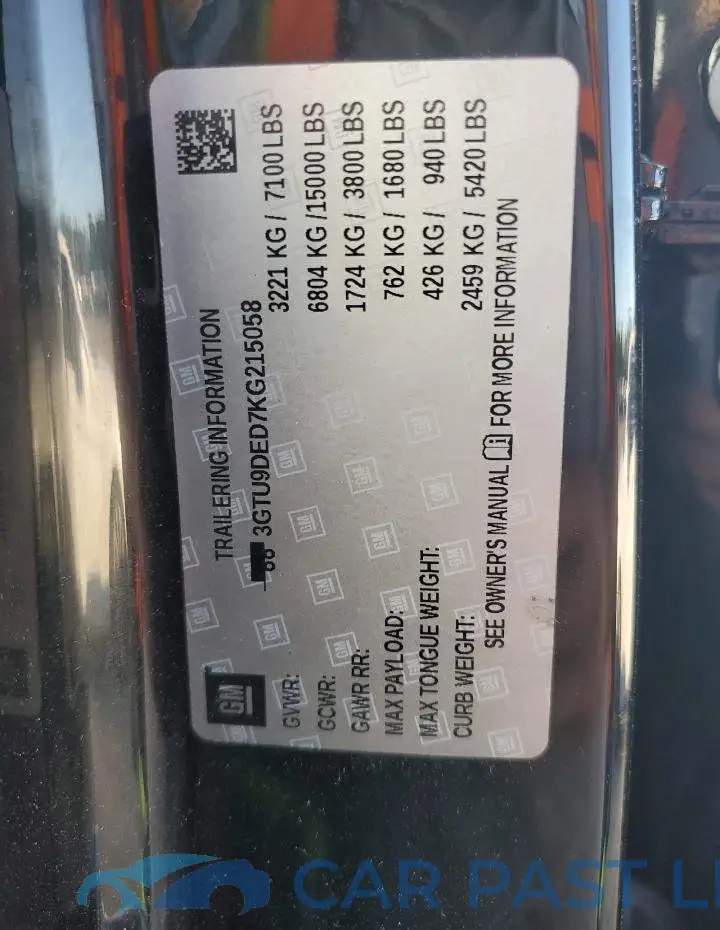 3GTU9DED7KG215058# 12