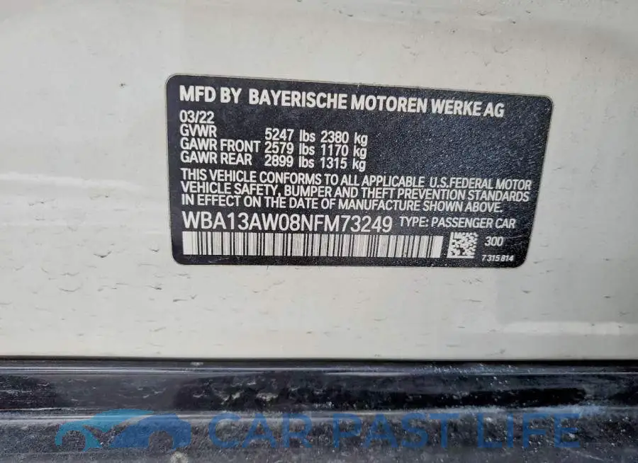 WBA13AW08NFM73249# 12
