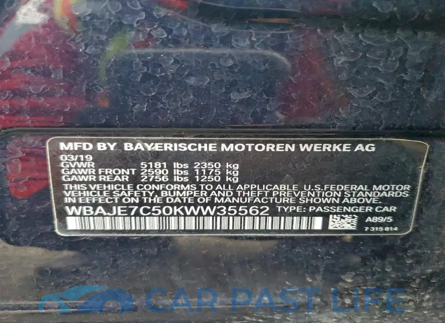 WBAJE7C50KWW35562# 12