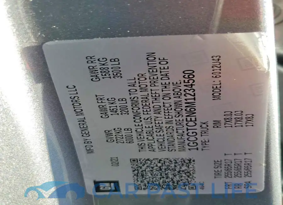 1GCGTCEN6M1234560# 12