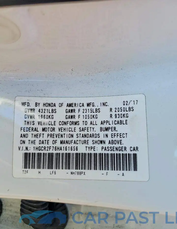 1HGCR2F76HA161656# 12