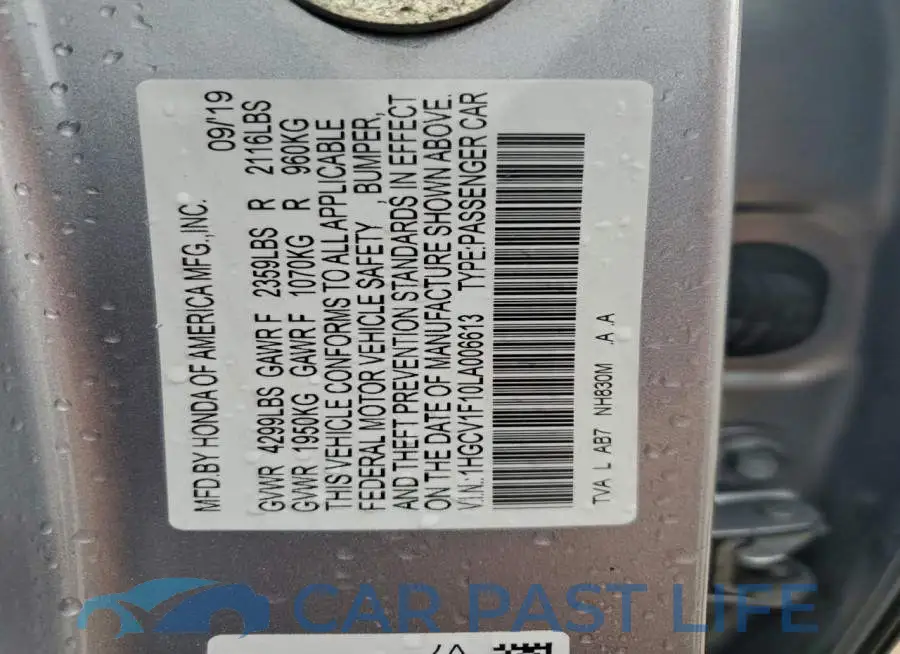 1HGCV1F10LA006613# 12