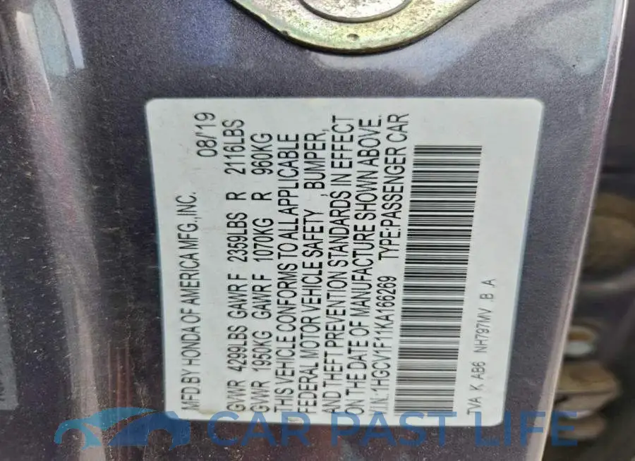 1HGCV1F11KA166269# 13