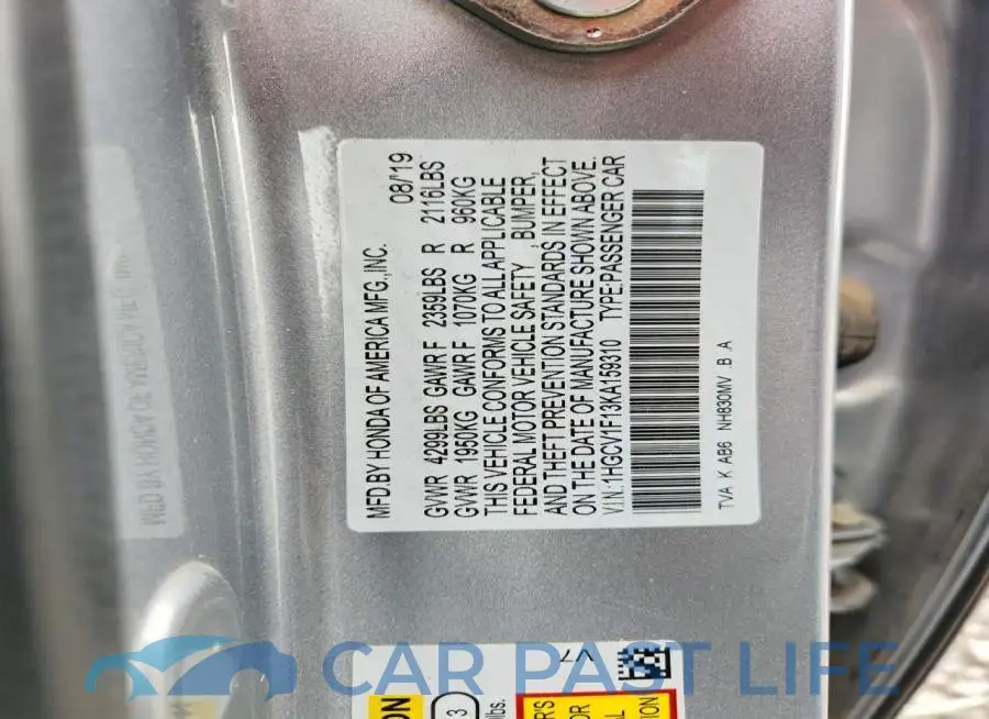 1HGCV1F13KA159310# 12