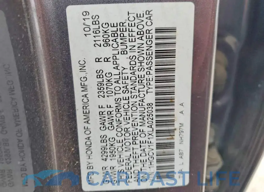 1HGCV1F1XLA025038# 12