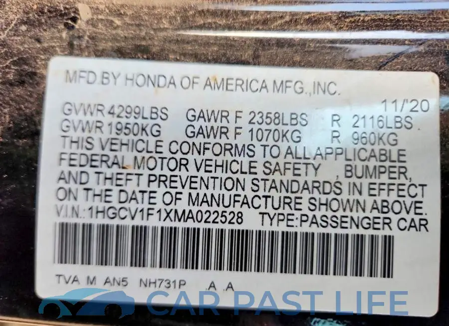 1HGCV1F1XMA022528# 12