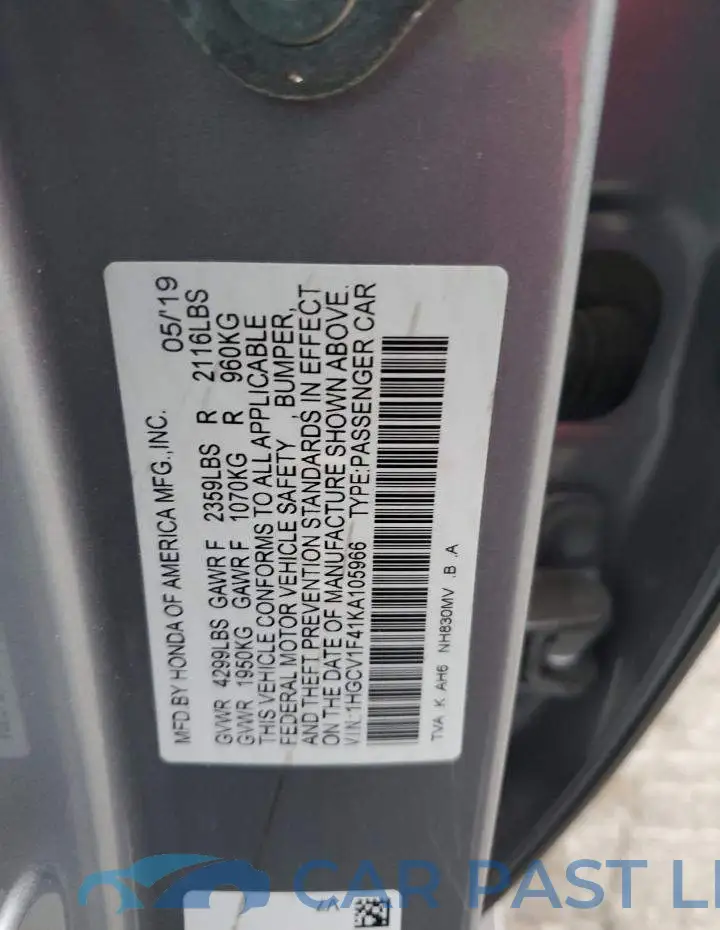 1HGCV1F41KA105966# 12