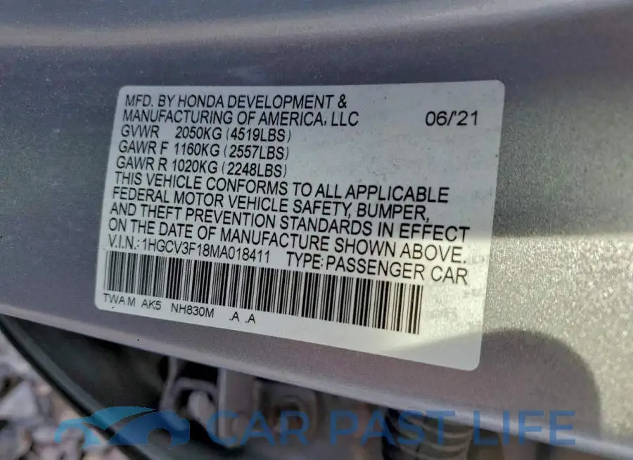 1HGCV3F18MA018411# 12