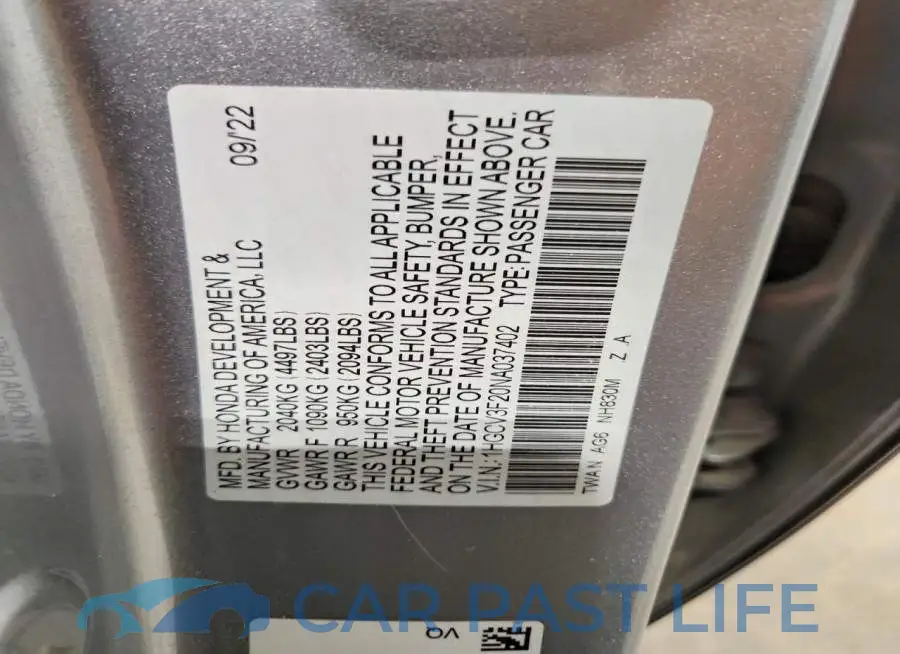 1HGCV3F20NA037402# 12