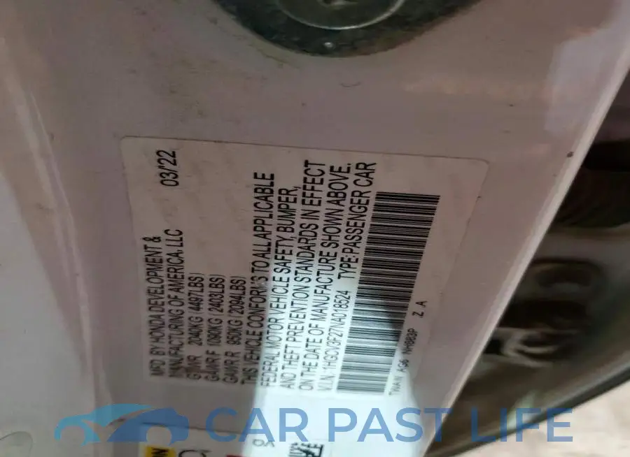 1HGCV3F27NA018524# 12