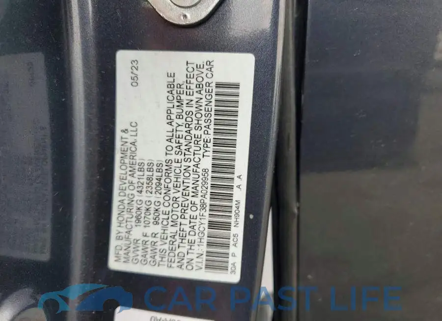 1HGCY1F38PA029958# 11