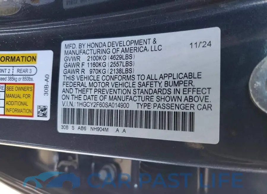 1HGCY2F60SA014900# 12