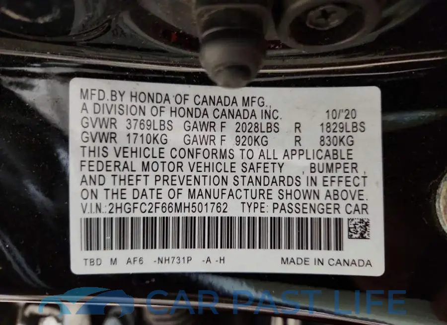 2HGFC2F66MH501762# 12