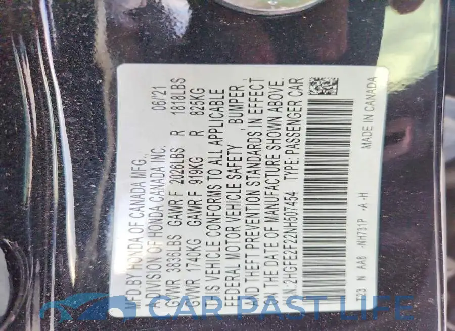 2HGFE2F22NH507454# 12