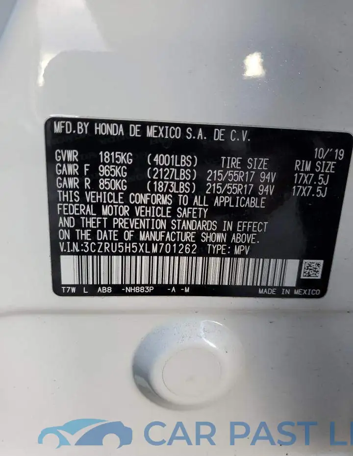 3CZRU5H5XLM701262# 12