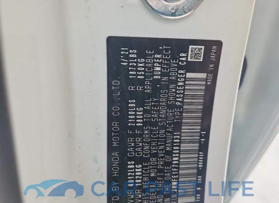 JHMFE1F79NX001831# 12