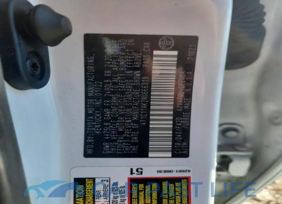 4T1C11AK2NU666319# 12