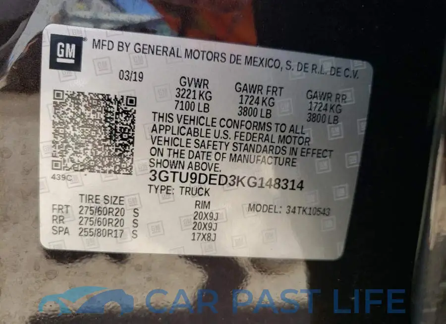 3GTU9DED3KG148314# 12