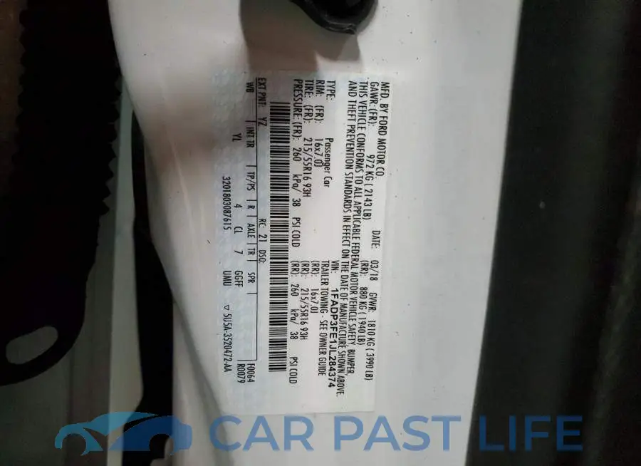 1FADP3FE1JL284374# 12