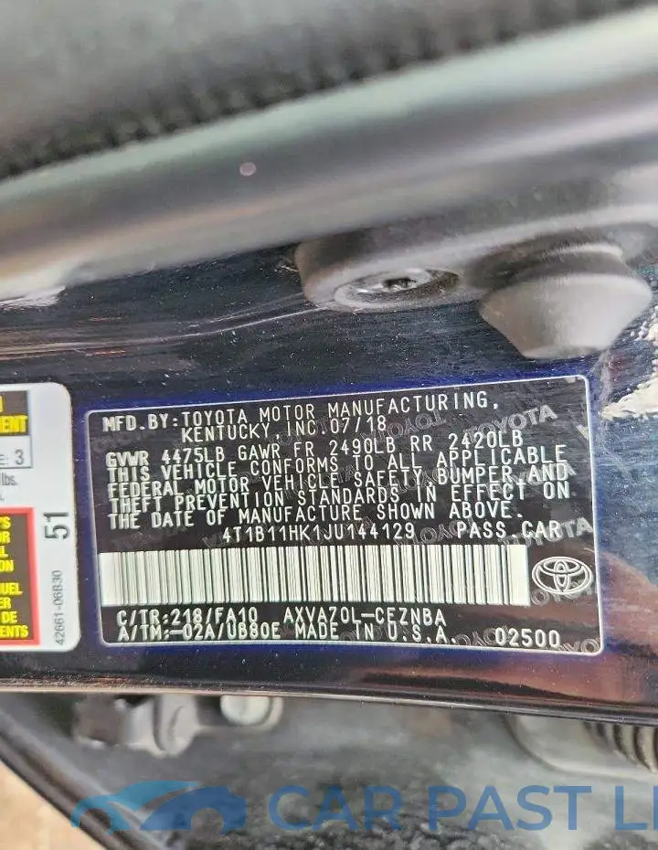 4T1B11HK1JU144129# 12