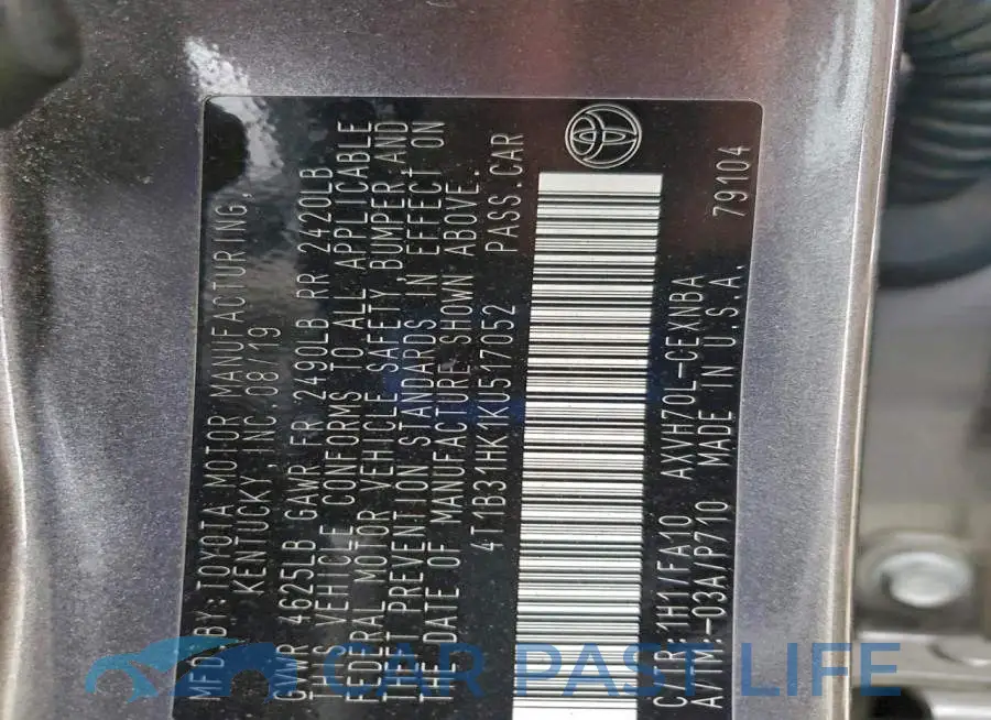 4T1B31HK1KU517052# 13