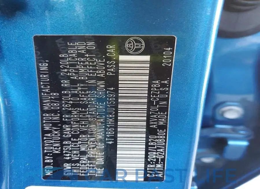 4T1B61HK8JU156974# 12