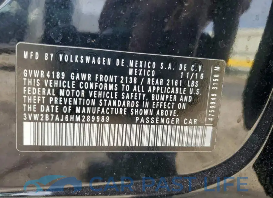 3VW2B7AJ6HM289989# 12