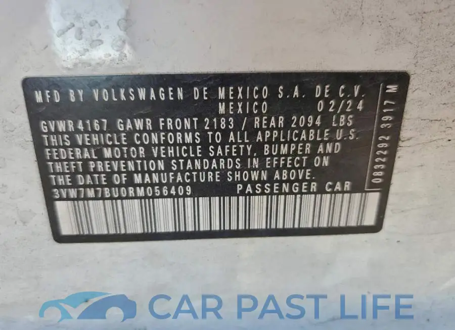 3VW7M7BU0RM056409# 12