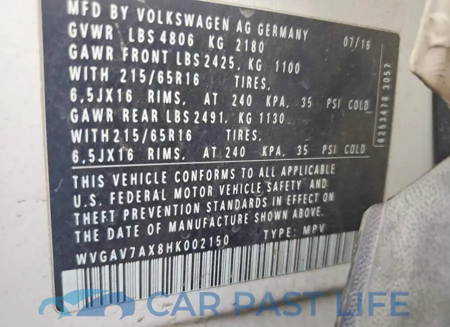 WVGAV7AX8HK002150# 13