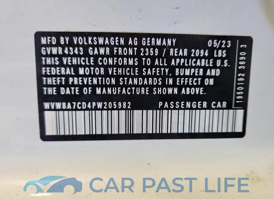 WVW8A7CD4PW205982# 13