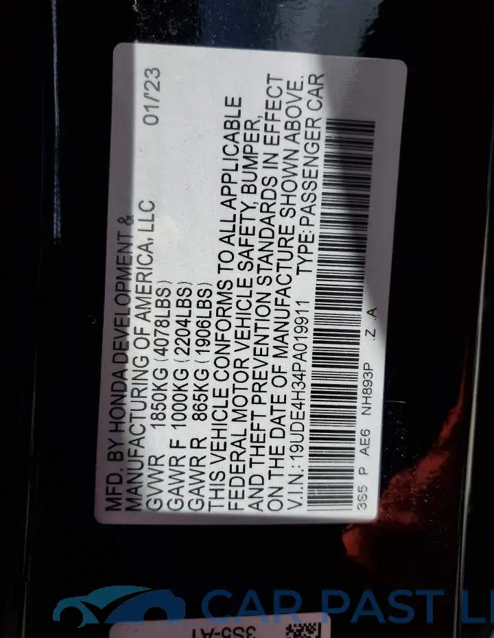 19UDE4H34PA019911# 12