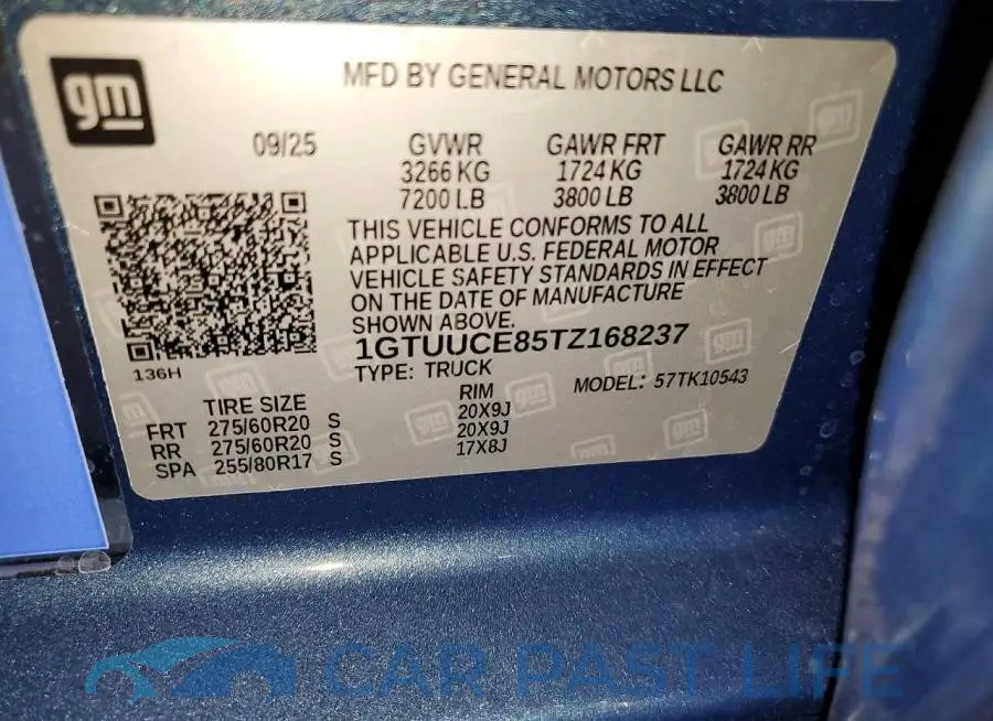 1GTUUCE85TZ168237# 12