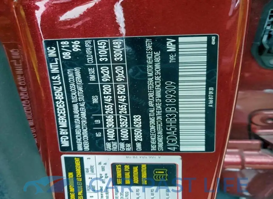 4JGDA5HB3JB189309# 12