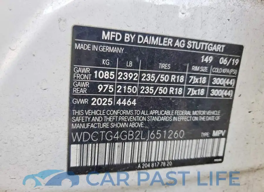 WDCTG4GB2LJ651260# 12