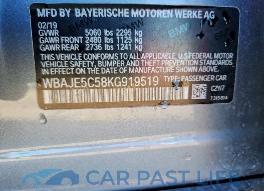 WBAJE5C58KG919519# 12