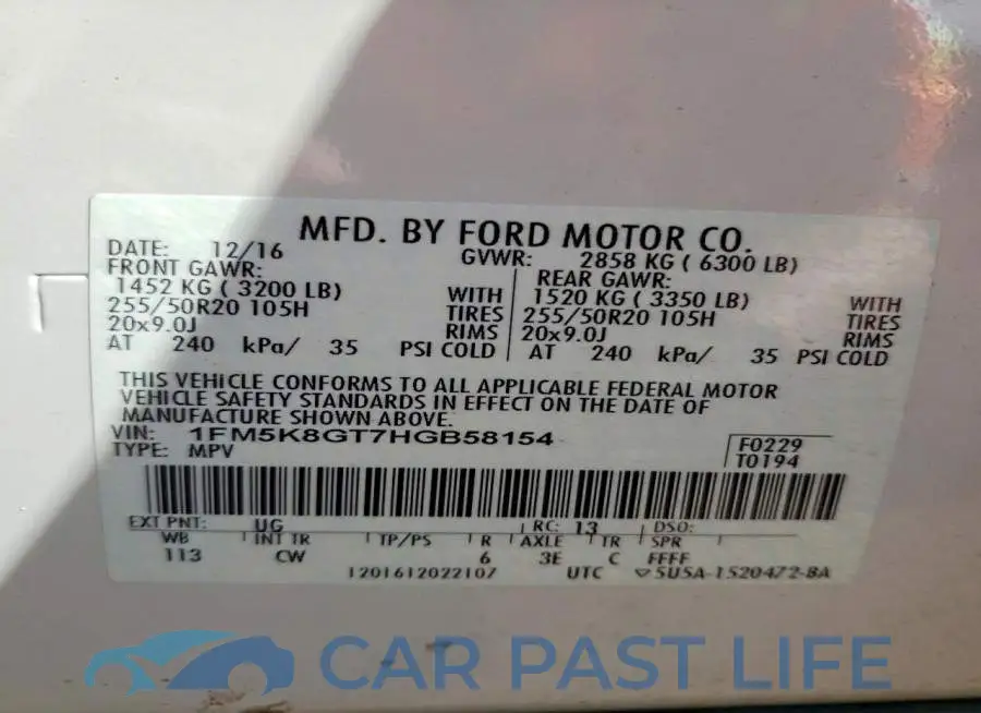 1FM5K8GT7HGB58154# 12