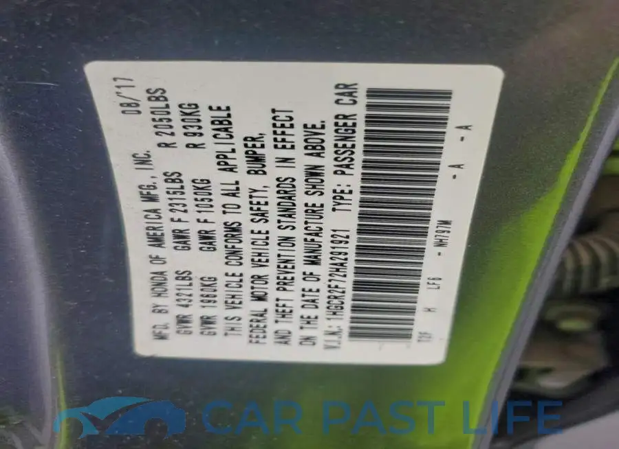 1HGCR2F72HA291921# 12