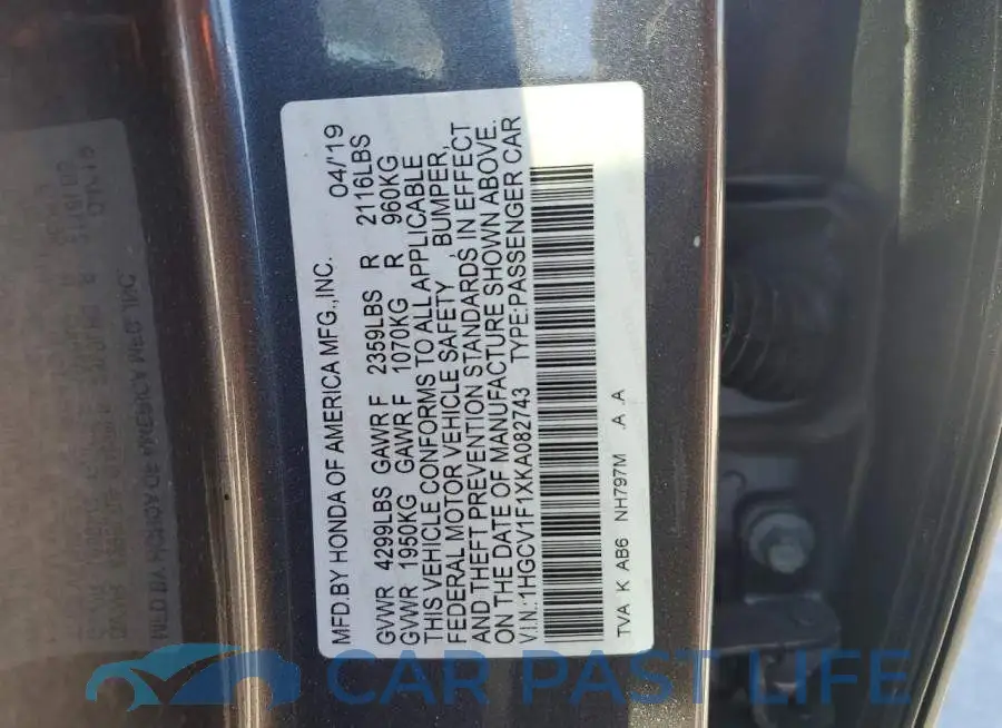 1HGCV1F1XKA082743# 12
