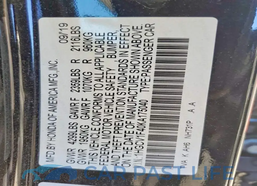 1HGCV1F40KA175040# 13